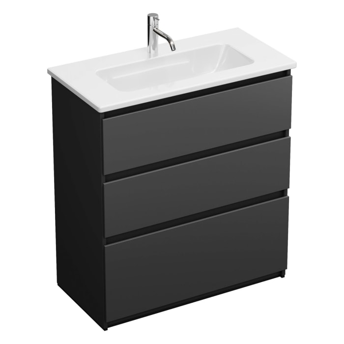 burgbad Lin20 Waschtischunterschrank mit Keramik-Waschtisch 83 cm, 3 Auszüge