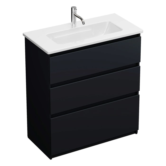 burgbad Lin20 Waschtischunterschrank mit Keramik-Waschtisch 83 cm, 3 Auszüge