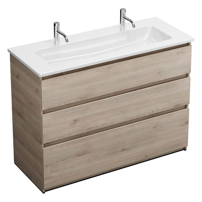 burgbad Lin20 Waschtischunterschrank mit Keramik-Waschtisch 123 cm, 3 Auszüge