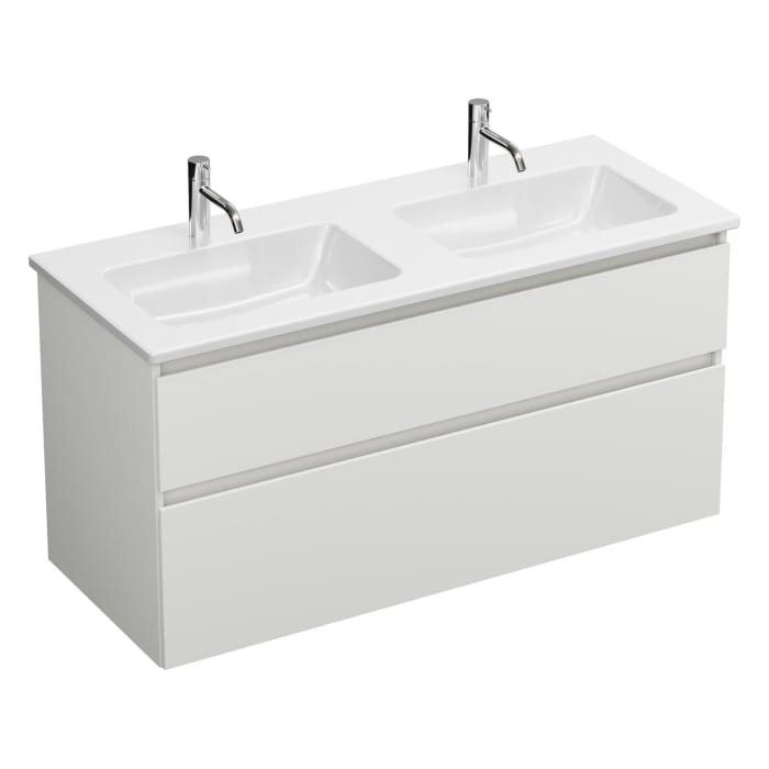 burgbad Lin20 Waschtischunterschrank mit Keramik-Doppelwaschtisch 123 cm, 2 Auszüge