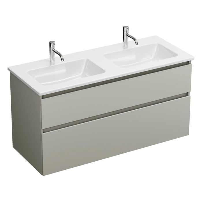 burgbad Lin20 Waschtischunterschrank mit Keramik-Doppelwaschtisch 123 cm, 2 Auszüge