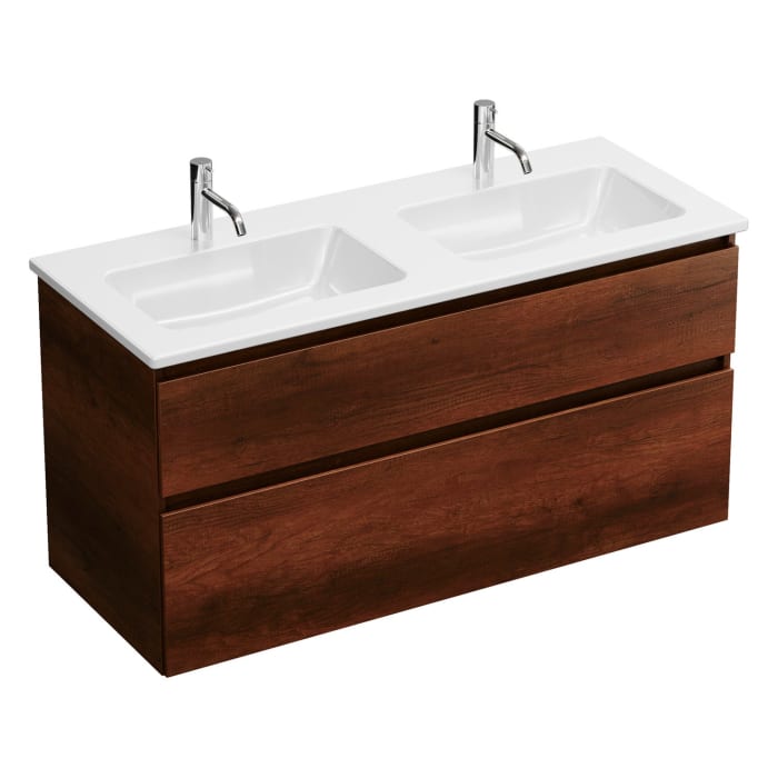 burgbad Lin20 Waschtischunterschrank mit Keramik-Doppelwaschtisch 123 cm, 2 Auszüge