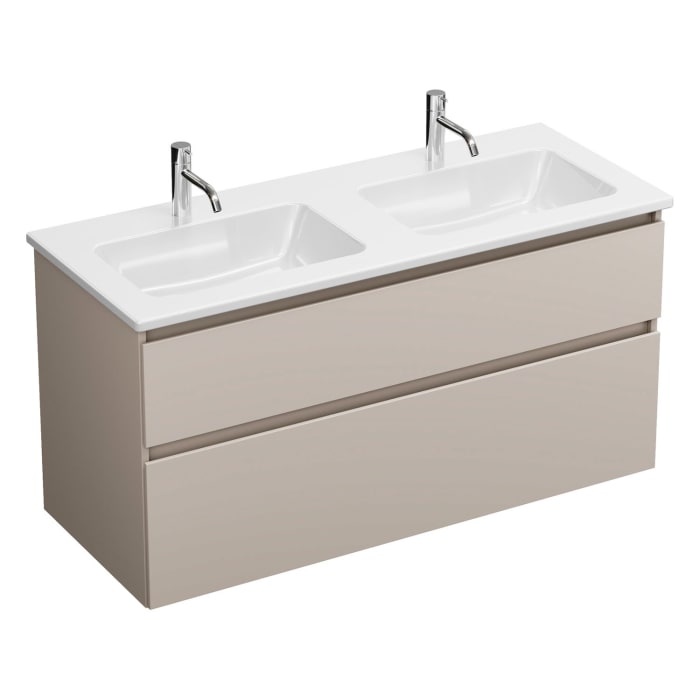 burgbad Lin20 Waschtischunterschrank mit Keramik-Doppelwaschtisch 123 cm, 2 Auszüge