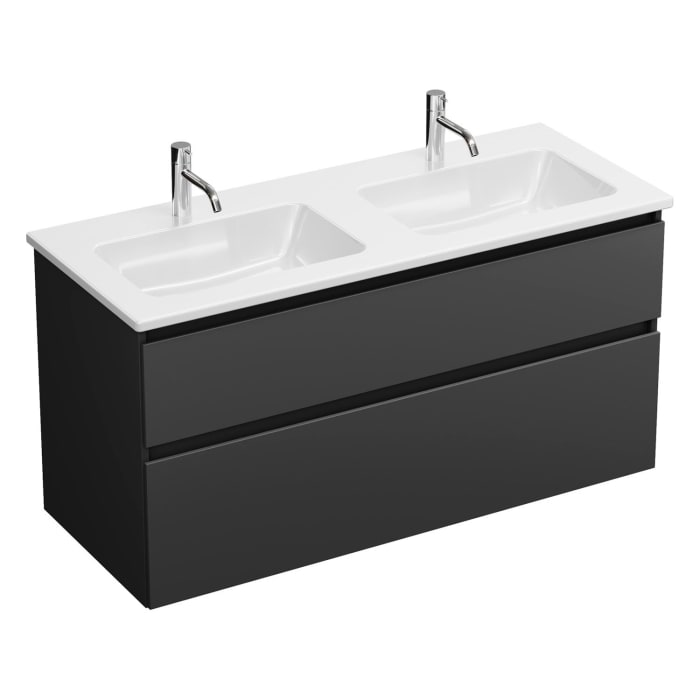 burgbad Lin20 Waschtischunterschrank mit Keramik-Doppelwaschtisch 123 cm, 2 Auszüge