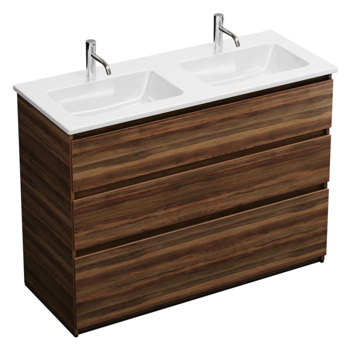 burgbad Lin20 Waschtischunterschrank mit Keramik-Doppelwaschtisch 123 cm, 3 Auszüge