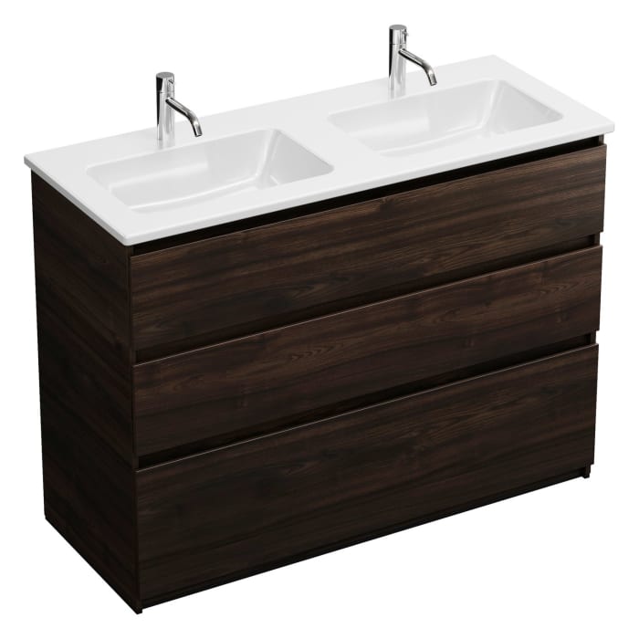 burgbad Lin20 Waschtischunterschrank mit Keramik-Doppelwaschtisch 123 cm, 3 Auszüge