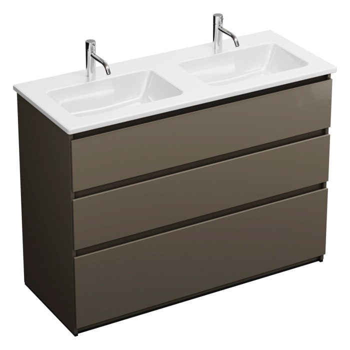 burgbad Lin20 Waschtischunterschrank mit Keramik-Doppelwaschtisch 123 cm, 3 Auszüge