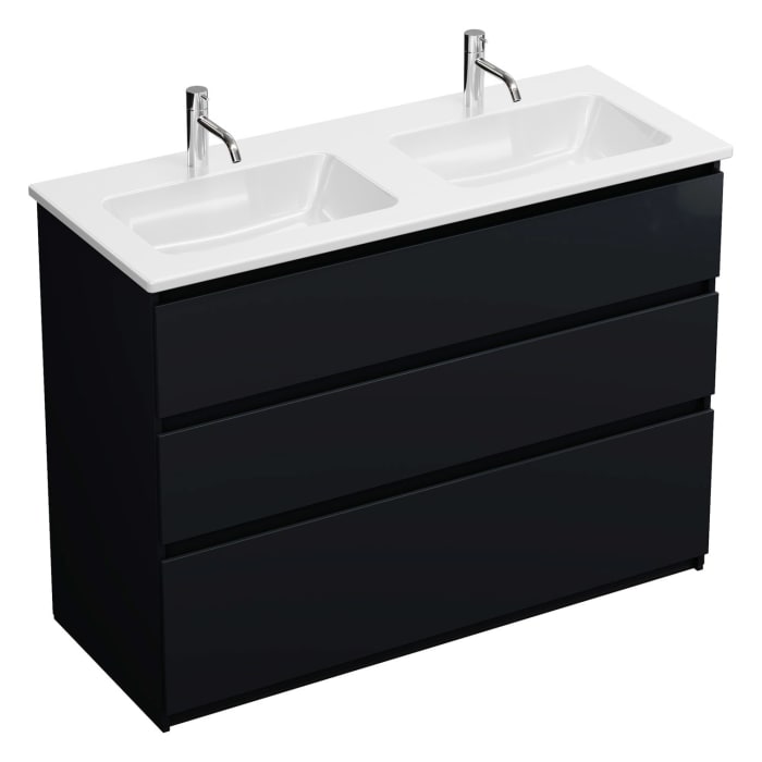 burgbad Lin20 Waschtischunterschrank mit Keramik-Doppelwaschtisch 123 cm, 3 Auszüge