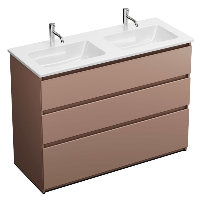 burgbad Lin20 Waschtischunterschrank mit Keramik-Doppelwaschtisch 123 cm, 3 Auszüge