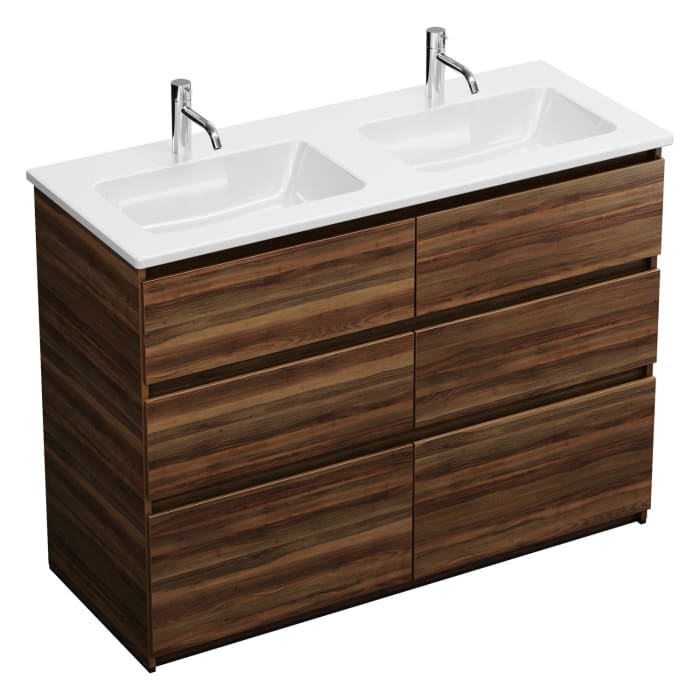 burgbad Lin20 Waschtischunterschrank mit Keramik-Doppelwaschtisch 123 cm, 6 Auszüge