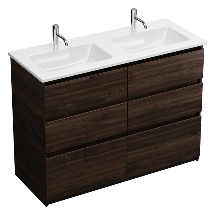 burgbad Lin20 Waschtischunterschrank mit Keramik-Doppelwaschtisch 123 cm, 6 Auszüge