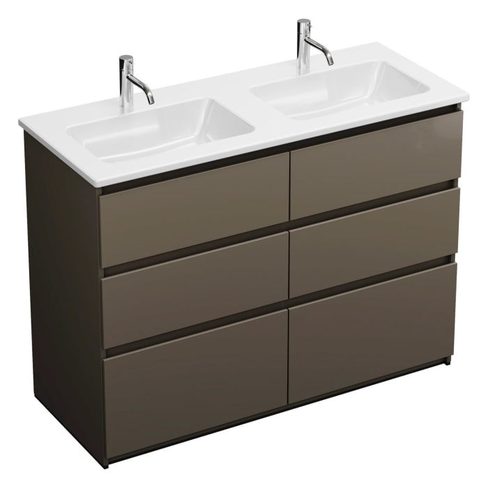 burgbad Lin20 Waschtischunterschrank mit Keramik-Doppelwaschtisch 123 cm, 6 Auszüge