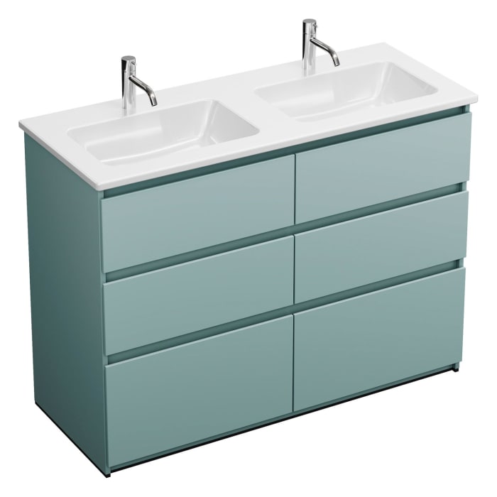 burgbad Lin20 Waschtischunterschrank mit Keramik-Doppelwaschtisch 123 cm, 6 Auszüge