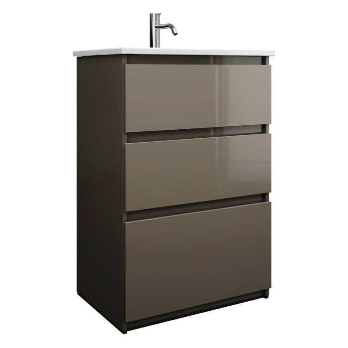 burgbad Lin20 Waschtischunterschrank mit Keramik-Waschtisch 63 cm, 3 Auszüge