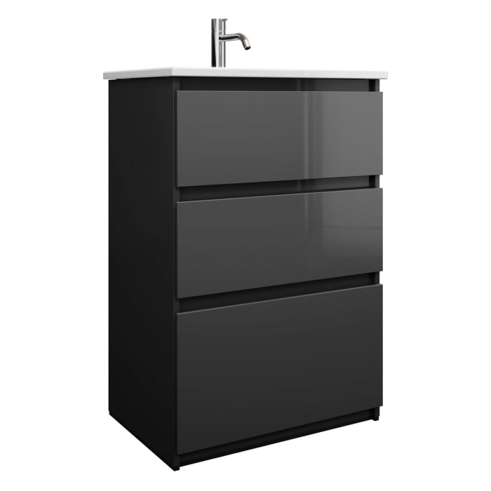 burgbad Lin20 Waschtischunterschrank mit Keramik-Waschtisch 63 cm, 3 Auszüge