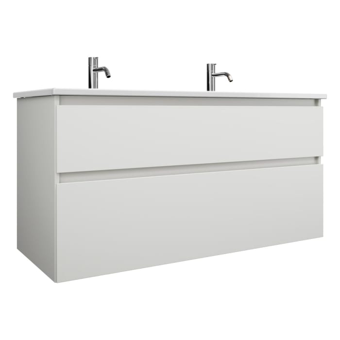 burgbad Lin20 Waschtischunterschrank mit Keramik-Doppelwaschtisch 123 cm, 2 Auszüge