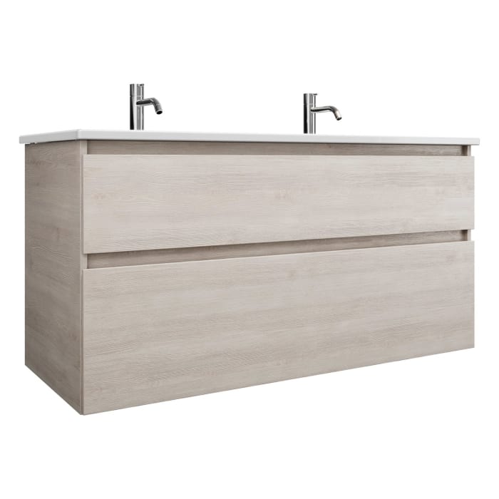 burgbad Lin20 Waschtischunterschrank mit Keramik-Doppelwaschtisch 123 cm, 2 Auszüge