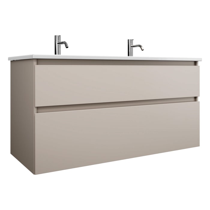 burgbad Lin20 Waschtischunterschrank mit Keramik-Doppelwaschtisch 123 cm, 2 Auszüge