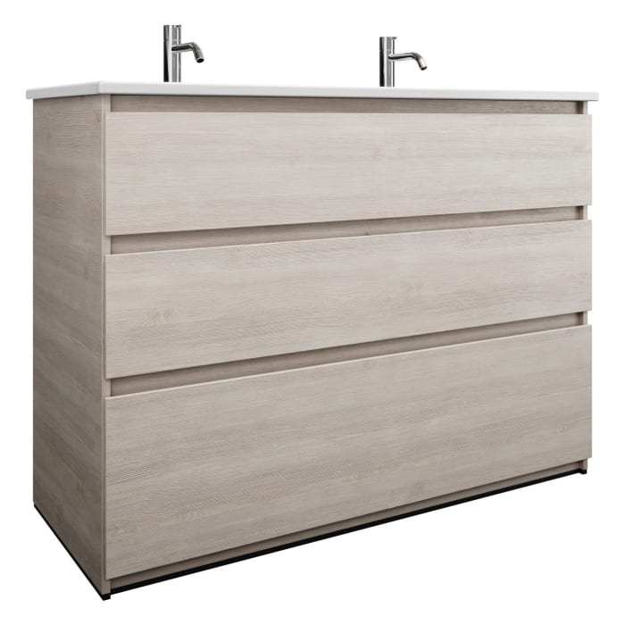 burgbad Lin20 Waschtischunterschrank mit Keramik-Doppelwaschtisch 123 cm, 3 Auszüge