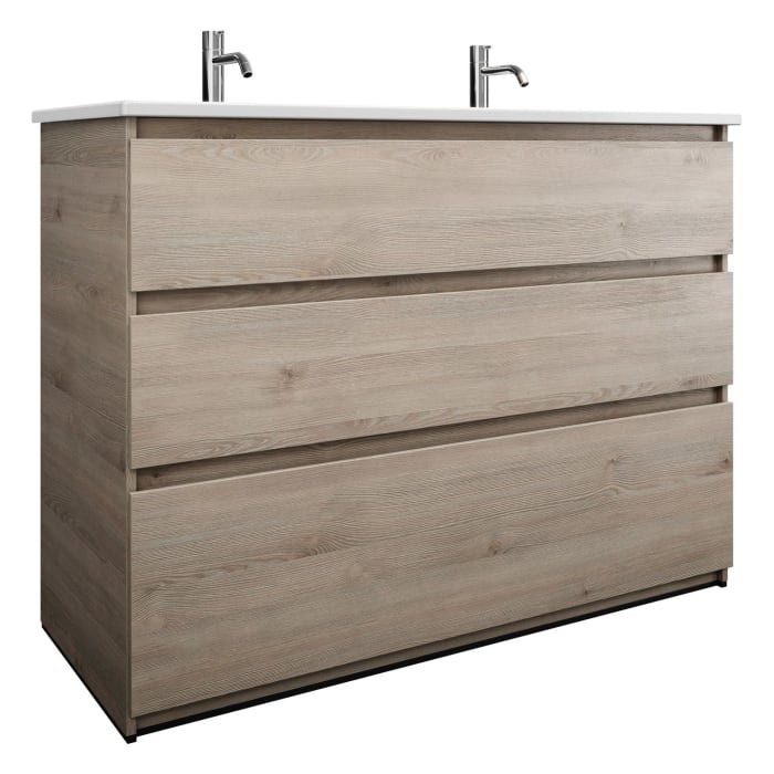 burgbad Lin20 Waschtischunterschrank mit Keramik-Doppelwaschtisch 123 cm, 3 Auszüge