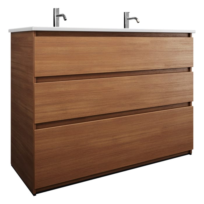 burgbad Lin20 Waschtischunterschrank mit Keramik-Doppelwaschtisch 123 cm, 3 Auszüge