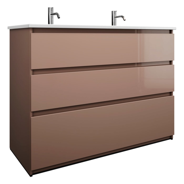 burgbad Lin20 Waschtischunterschrank mit Keramik-Doppelwaschtisch 123 cm, 3 Auszüge