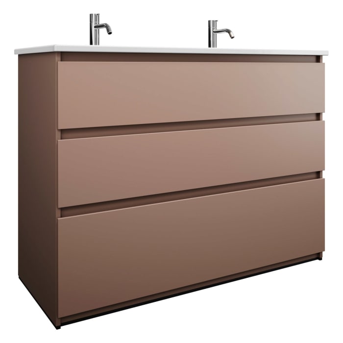 burgbad Lin20 Waschtischunterschrank mit Keramik-Doppelwaschtisch 123 cm, 3 Auszüge