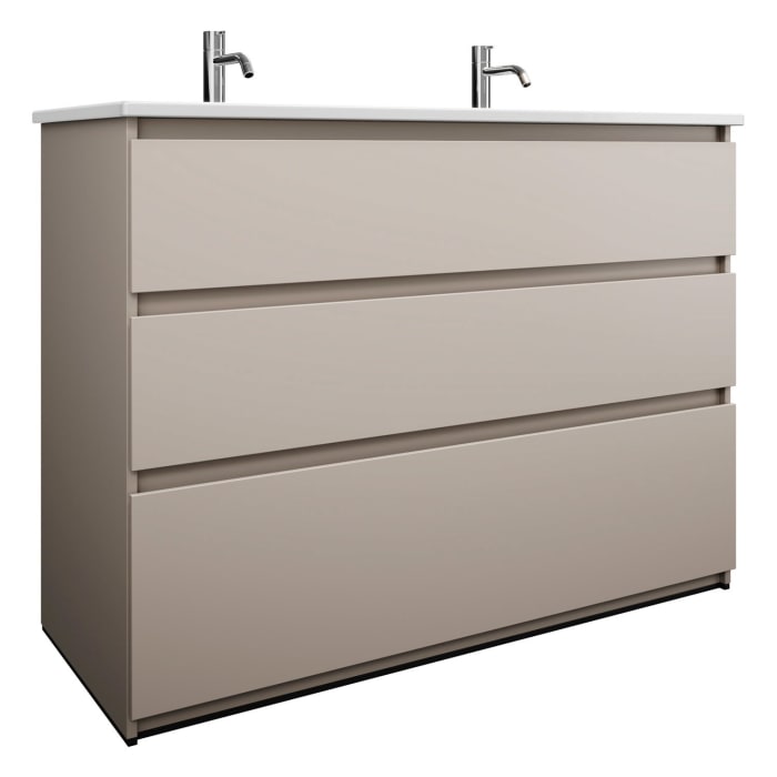 burgbad Lin20 Waschtischunterschrank mit Keramik-Doppelwaschtisch 123 cm, 3 Auszüge