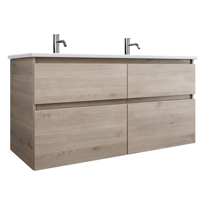 burgbad Lin20 Waschtischunterschrank mit Keramik-Doppelwaschtisch 123 cm, 4 Auszüge