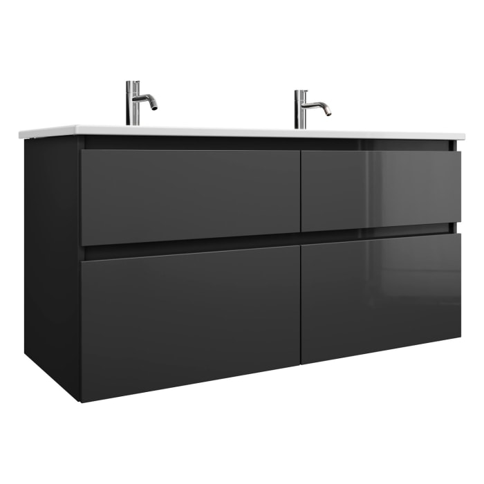 burgbad Lin20 Waschtischunterschrank mit Keramik-Doppelwaschtisch 123 cm, 4 Auszüge