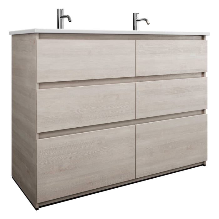 burgbad Lin20 Waschtischunterschrank mit Keramik-Doppelwaschtisch 123 cm, 6 Auszüge