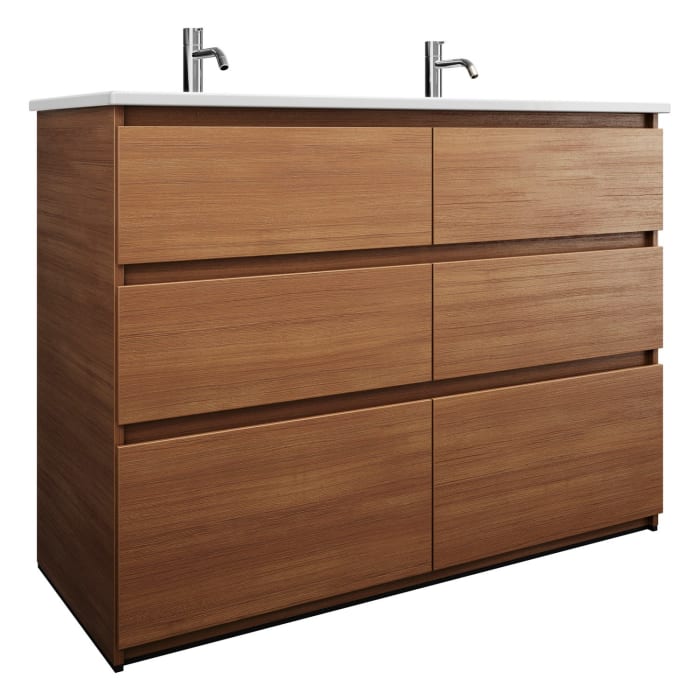 burgbad Lin20 Waschtischunterschrank mit Keramik-Doppelwaschtisch 123 cm, 6 Auszüge