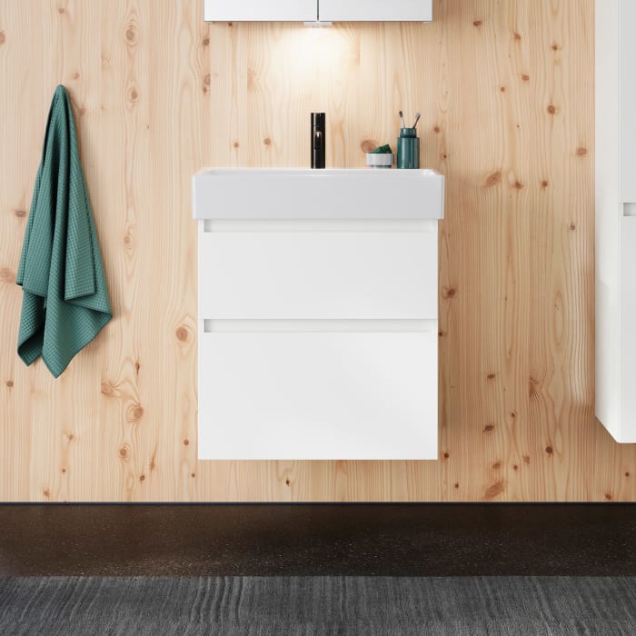 burgbad Lin20 Waschtischunterschrank mit Keramik-Waschtisch 63 cm, 2 Auszüge