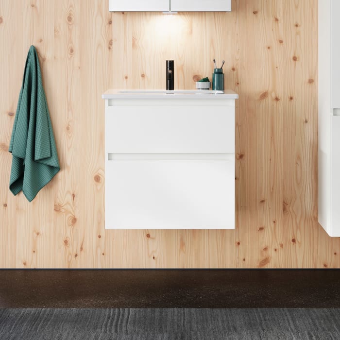 burgbad Lin20 Waschtischunterschrank mit Keramik-Waschtisch 63 cm, 2 Auszüge