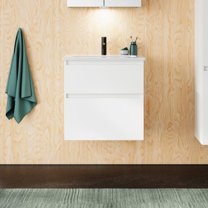 burgbad Lin20 Waschtischunterschrank mit Keramik-Waschtisch 63 cm, 2 Auszüge