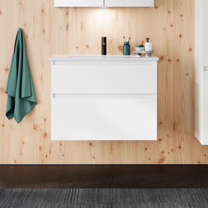 burgbad Lin20 Waschtischunterschrank mit Keramik-Waschtisch 83 cm, 2 Auszüge