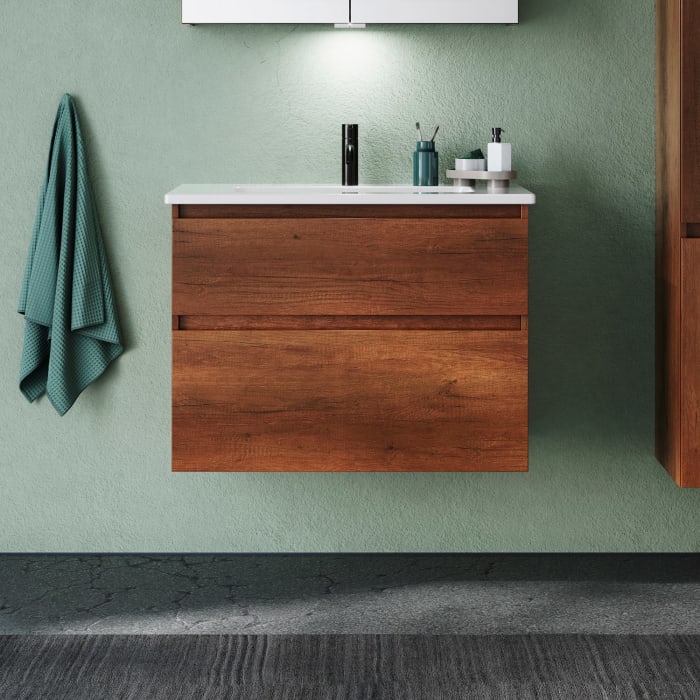 burgbad Lin20 Waschtischunterschrank mit Keramik-Waschtisch 83 cm, 2 Auszüge