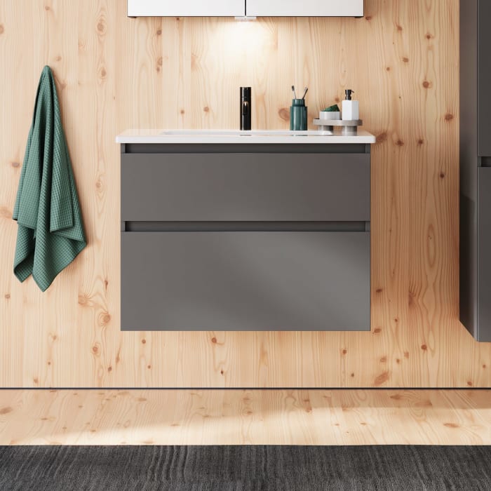 burgbad Lin20 Waschtischunterschrank mit Keramik-Waschtisch 83 cm, 2 Auszüge