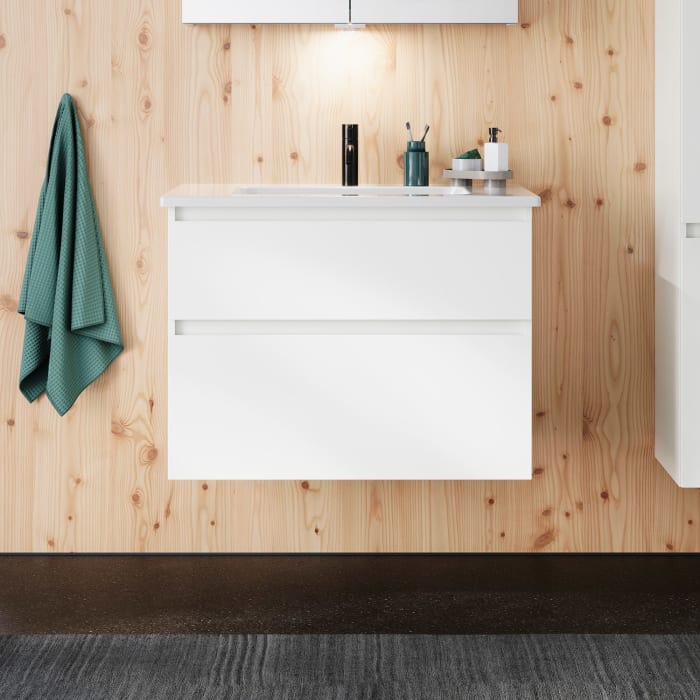 burgbad Lin20 Waschtischunterschrank mit Keramik-Waschtisch 83 cm, 2 Auszüge