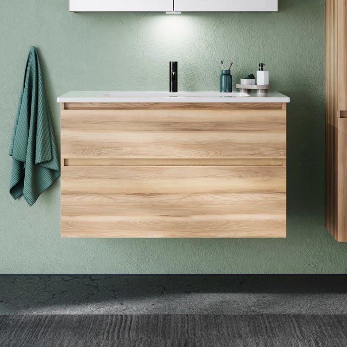 burgbad Lin20 Waschtischunterschrank mit Keramik-Waschtisch 103 cm, 2 Auszüge