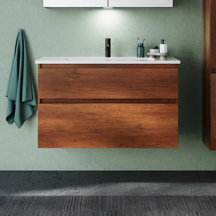 burgbad Lin20 Waschtischunterschrank mit Keramik-Waschtisch 103 cm, 2 Auszüge