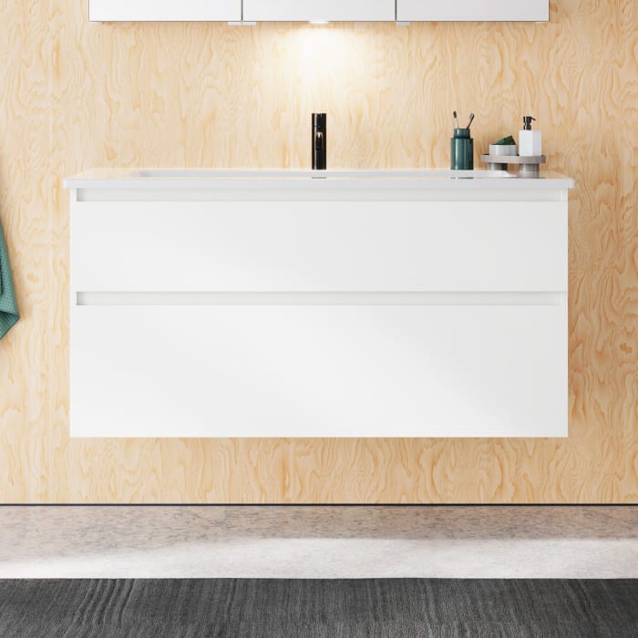 burgbad Lin20 Waschtischunterschrank mit Keramik-Waschtisch 123 cm, 2 Auszüge