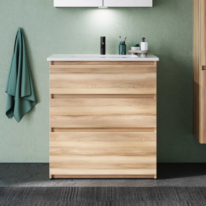 burgbad Lin20 Waschtischunterschrank mit Keramik-Waschtisch 83 cm, 3 Auszüge