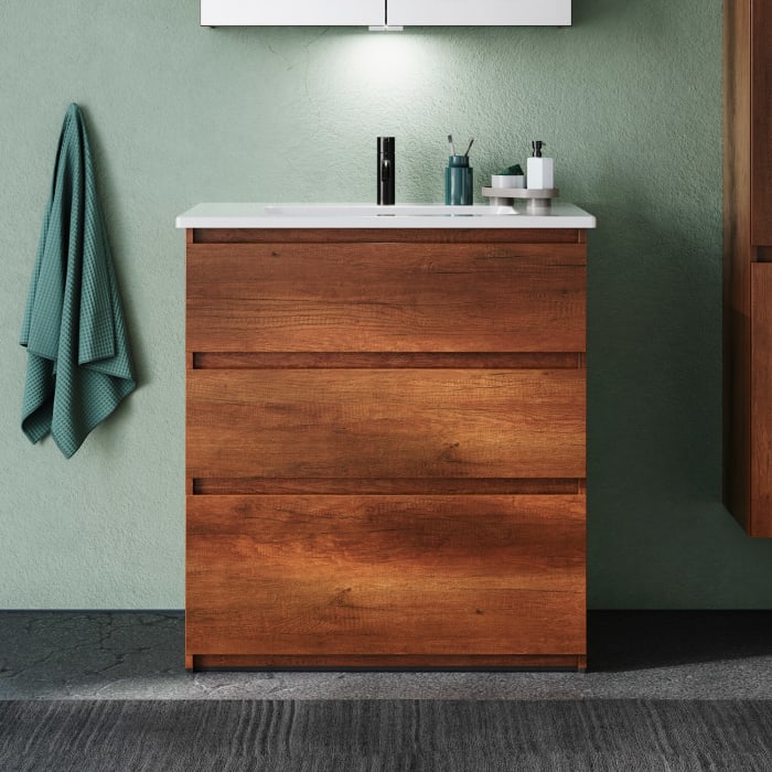 burgbad Lin20 Waschtischunterschrank mit Keramik-Waschtisch 83 cm, 3 Auszüge