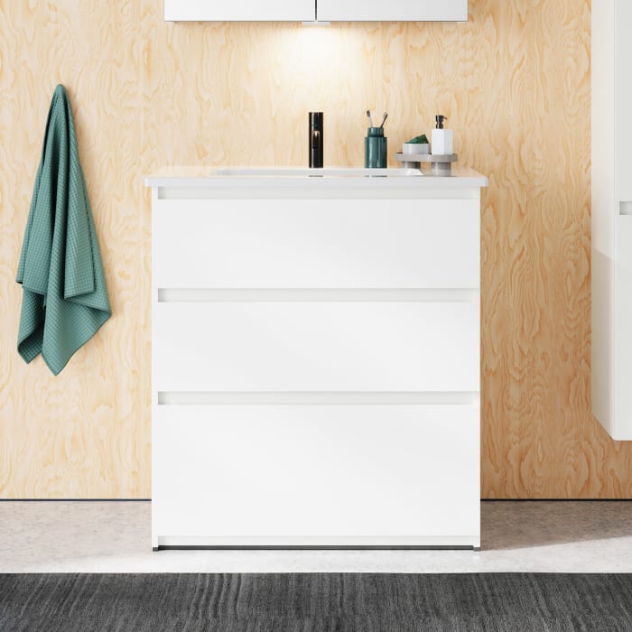 burgbad Lin20 Waschtischunterschrank mit Keramik-Waschtisch 83 cm, 3 Auszüge