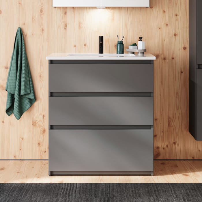 burgbad Lin20 Waschtischunterschrank mit Keramik-Waschtisch 83 cm, 3 Auszüge