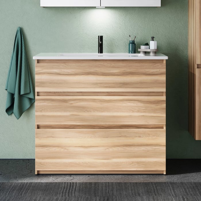 burgbad Lin20 Waschtischunterschrank mit Keramik-Waschtisch 103 cm, 3 Auszüge