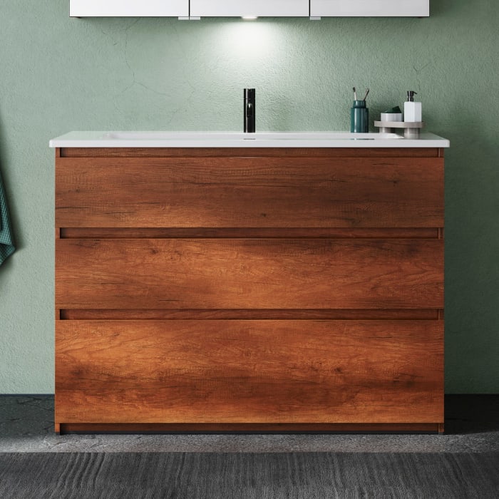 burgbad Lin20 Waschtischunterschrank mit Keramik-Waschtisch 123 cm, 3 Auszüge