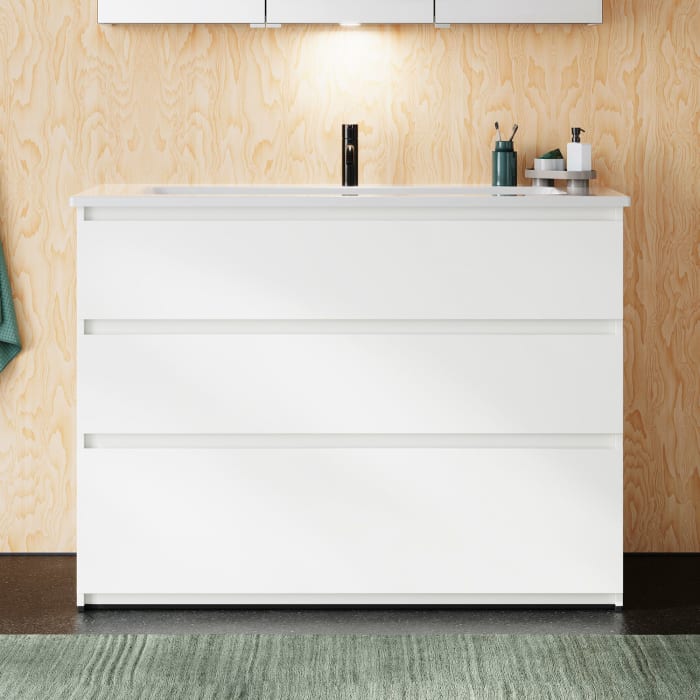 burgbad Lin20 Waschtischunterschrank mit Keramik-Waschtisch 123 cm, 3 Auszüge