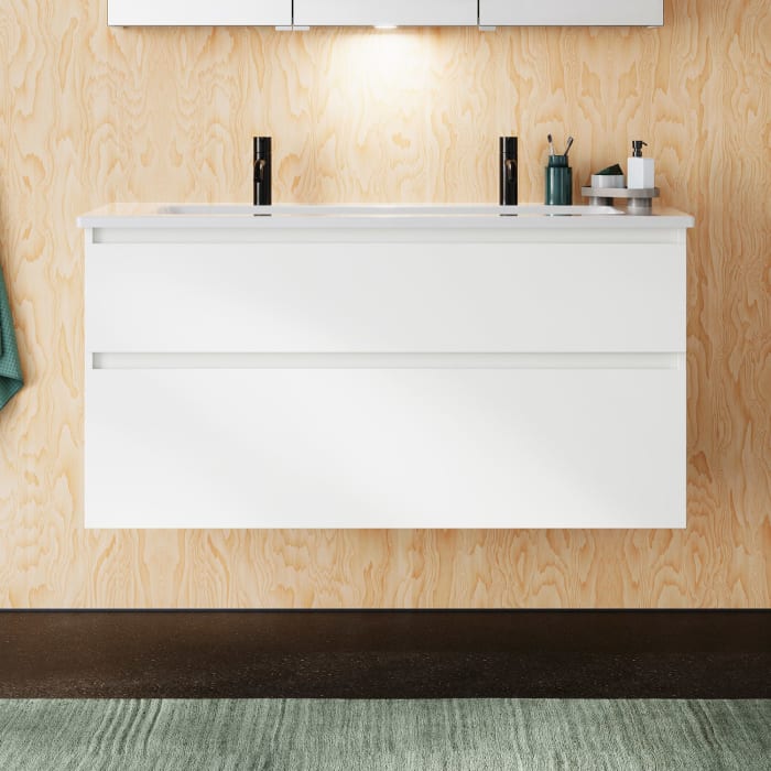 burgbad Lin20 Waschtischunterschrank mit Keramik-Waschtisch 123 cm, 2 Auszüge